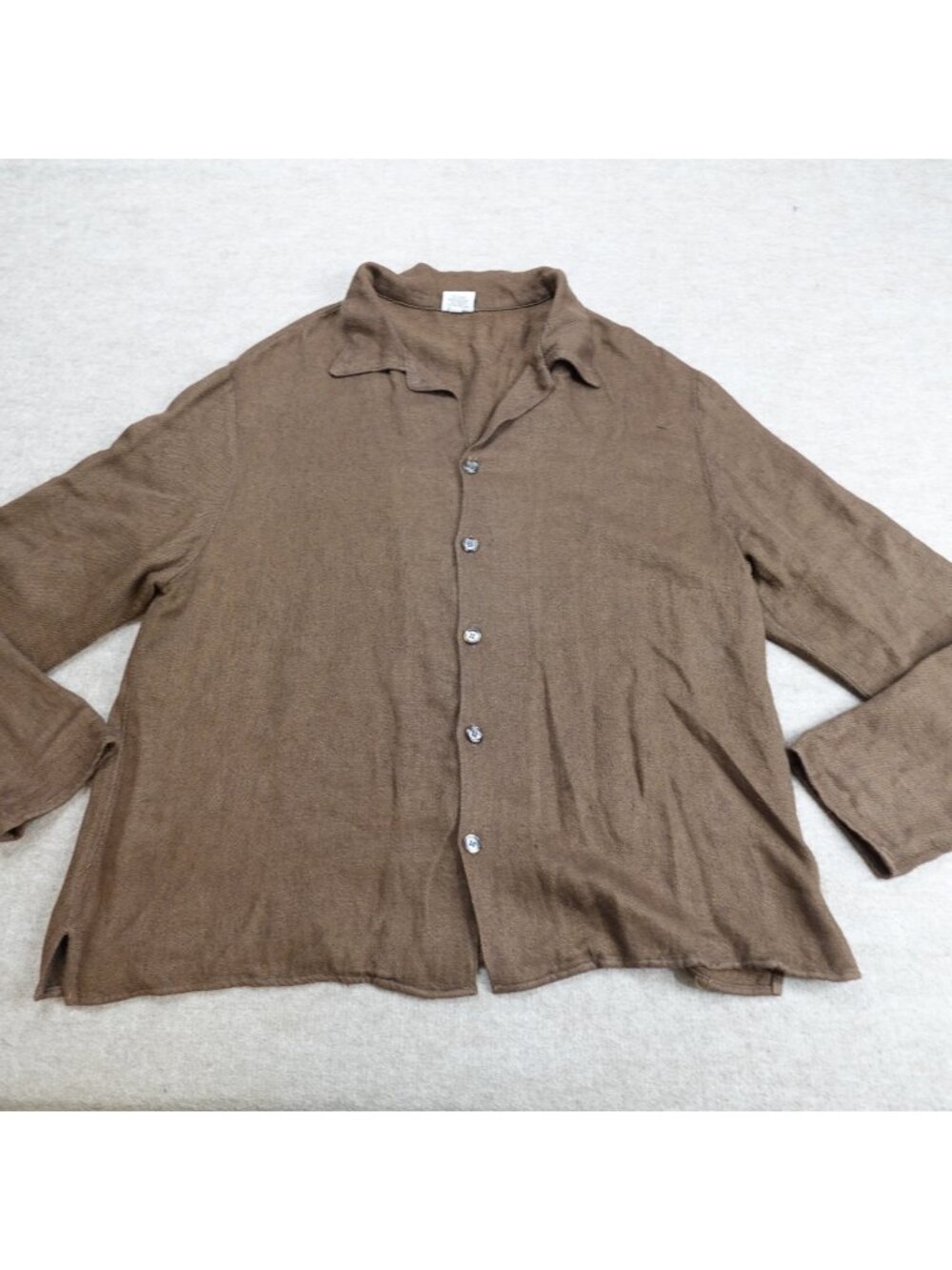 CP Shades Mens Shirt Large Brown Camp Collar Rayon Linen Blend Rustic Vintage